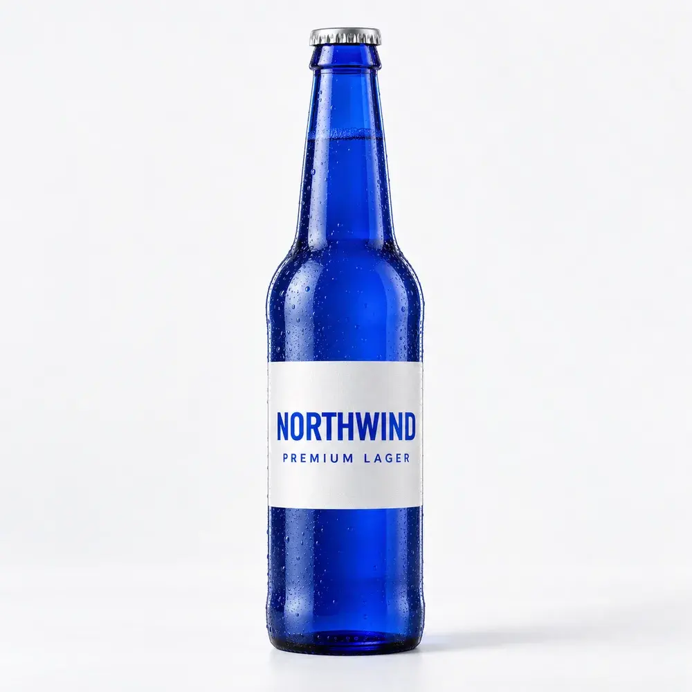 Beer Glass Bottles shown with a sample premium lager label