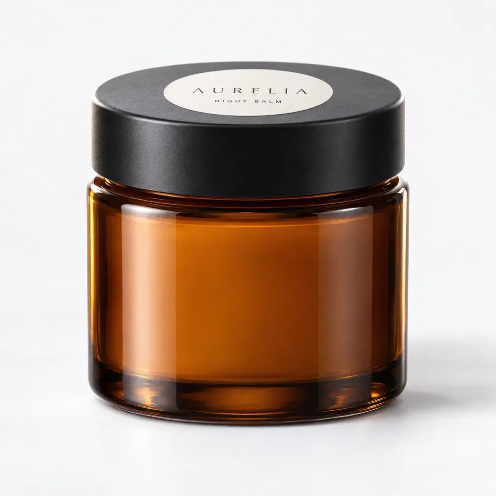 Cosmetic & Essential Oil Bottles shown with a sample night balm label