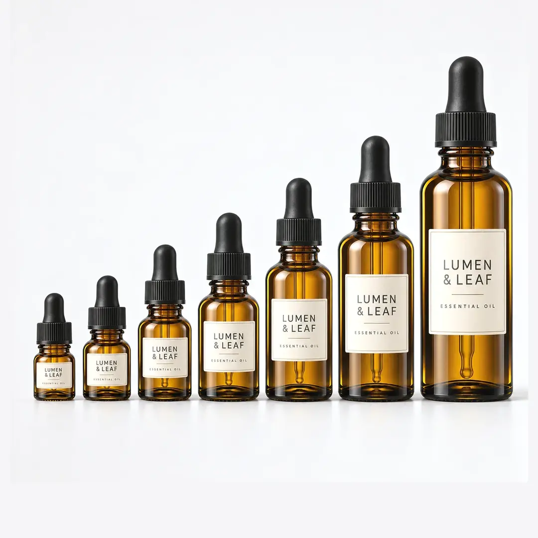 Amber Boston Round Dropper Bottle Family in 7 Sizes