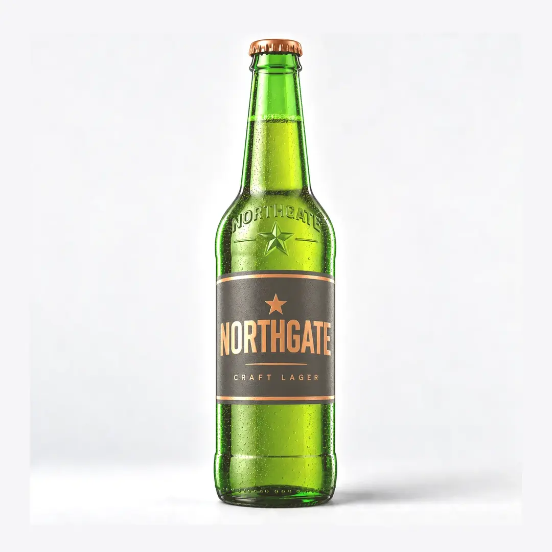 Green Longneck Beer Bottle with Embossed Shoulder Lettering