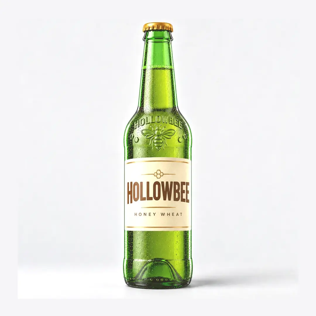 Green Longneck Beer Bottle with Embossed Bee Motif