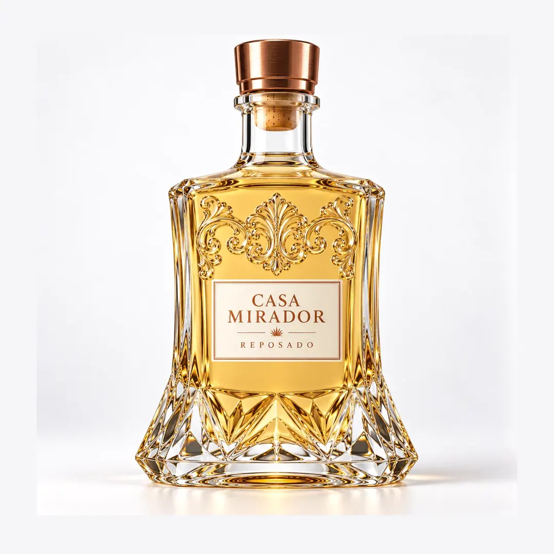 Embossed Rectangular Decanter with Flared Faceted Base