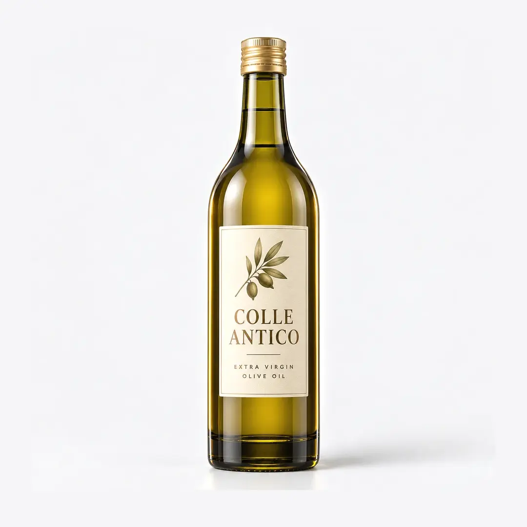 Round Olive Oil Bottle in Amber-Olive Glass