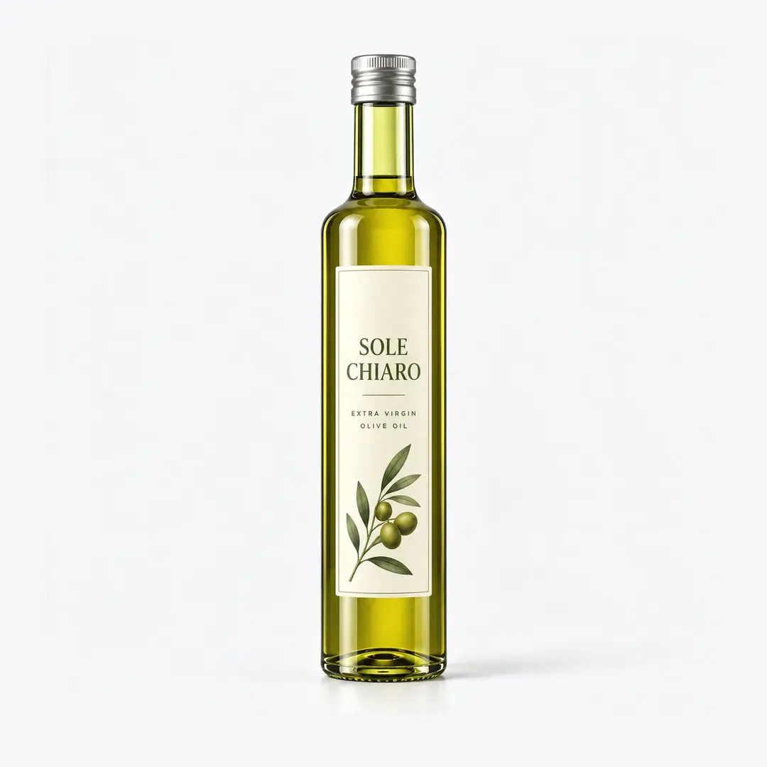 Tall Round Olive Oil Bottle in Yellow-Green Glass