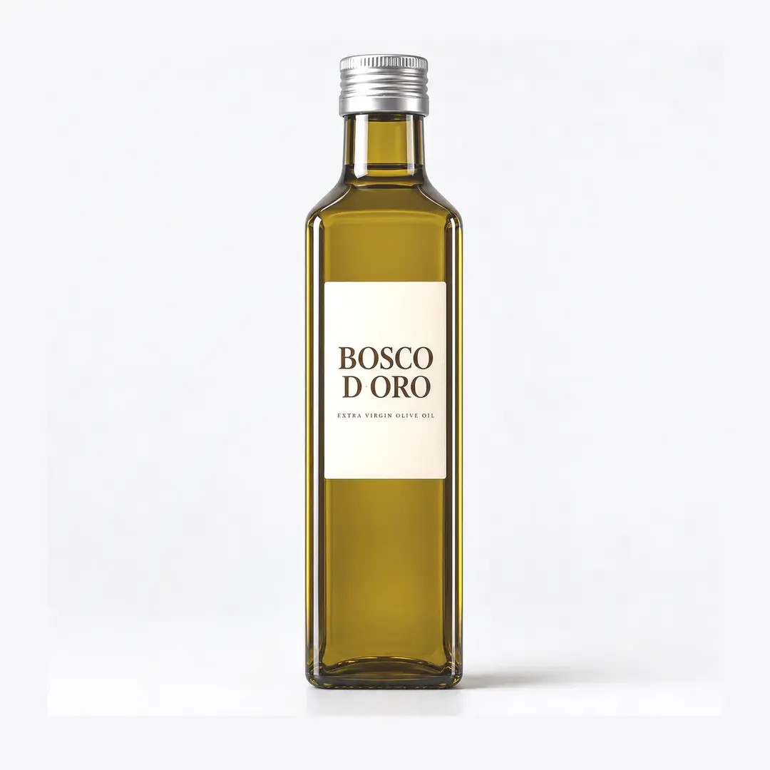 Square Marasca Olive Oil Bottle in Amber-Olive Glass