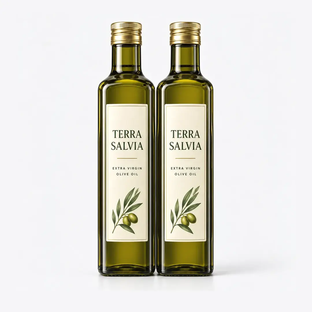 Antique Green Marasca Olive Oil Bottle Pair