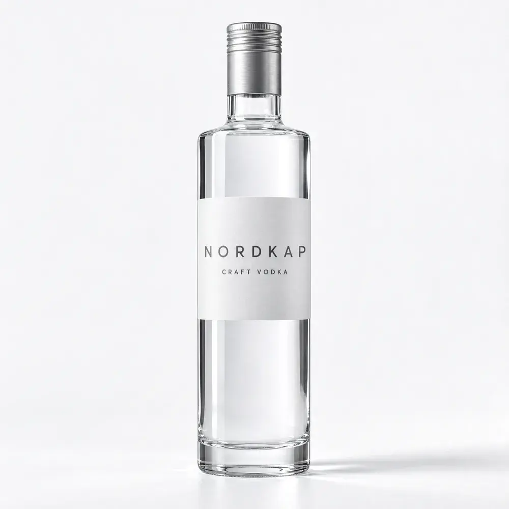 Liquor Glass Bottles shown with a sample craft vodka label