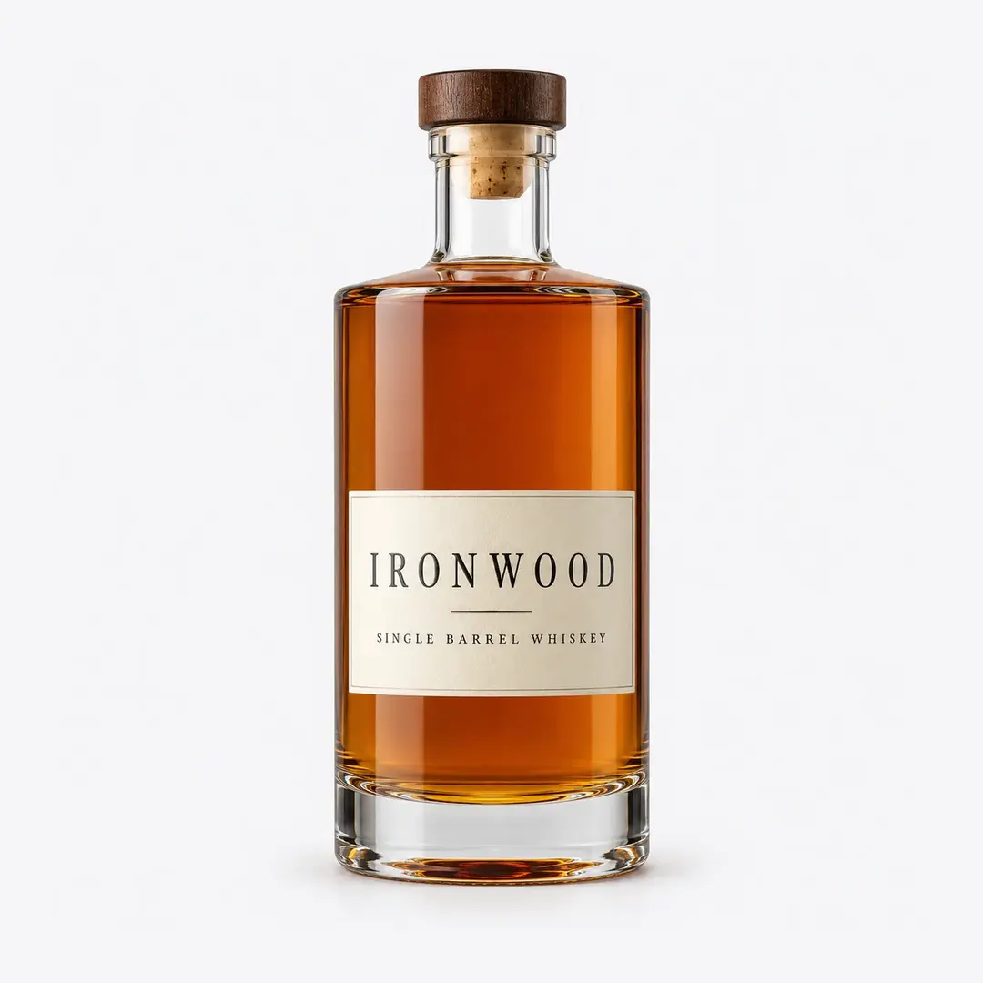Round Flint Spirits Bottle with Bar-Top Cork Finish