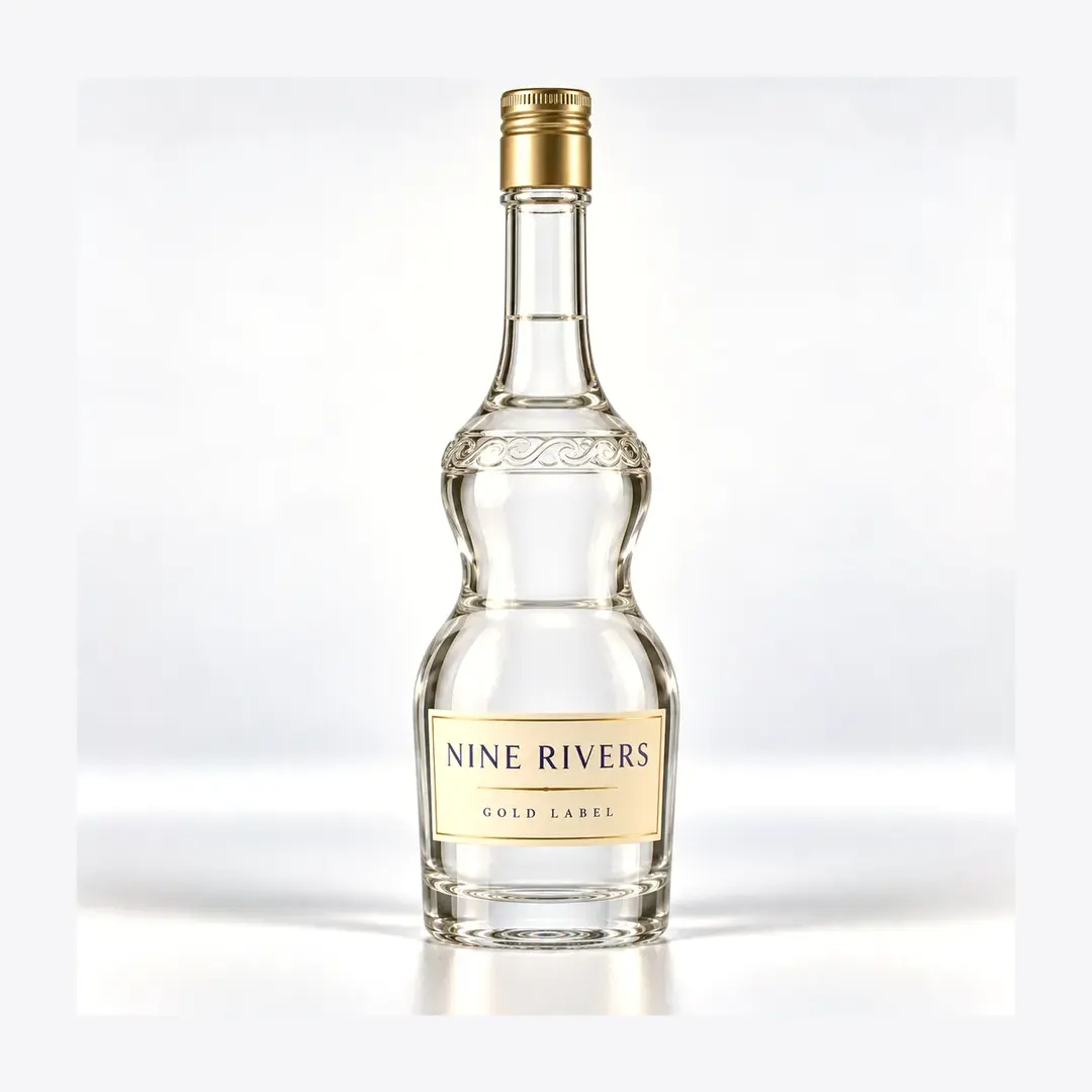 Tall Long-Neck Glass Bottle with Embossed Detailing