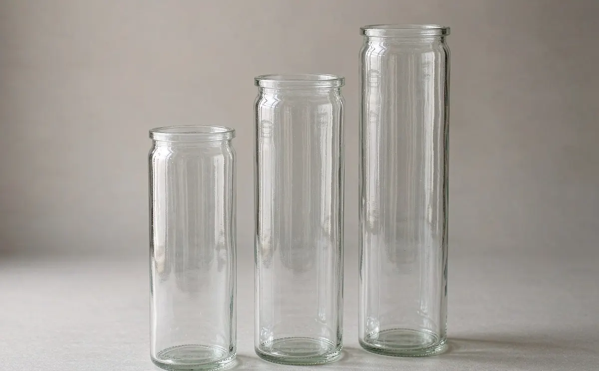 Tall clear glass prayer candle jars in three heights for 7-day devotional candles