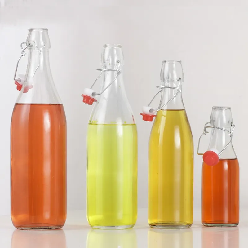 Glass oil bottles from the factory production line