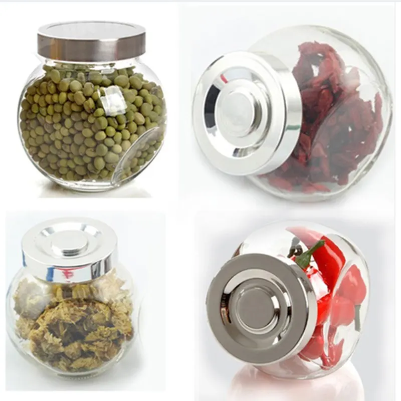 Glass storage jars with metal lids for cookies and dry goods