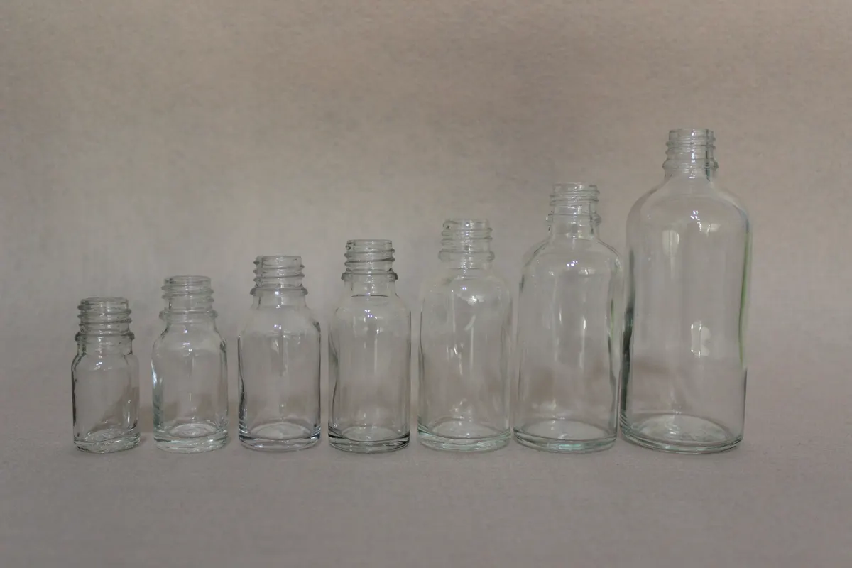 Glass essential oil bottles from the factory production line
