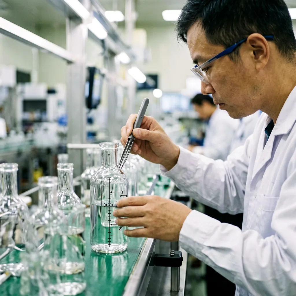 Glass bottle dimensional measurement using precision gauges and neck finish inspection equipment