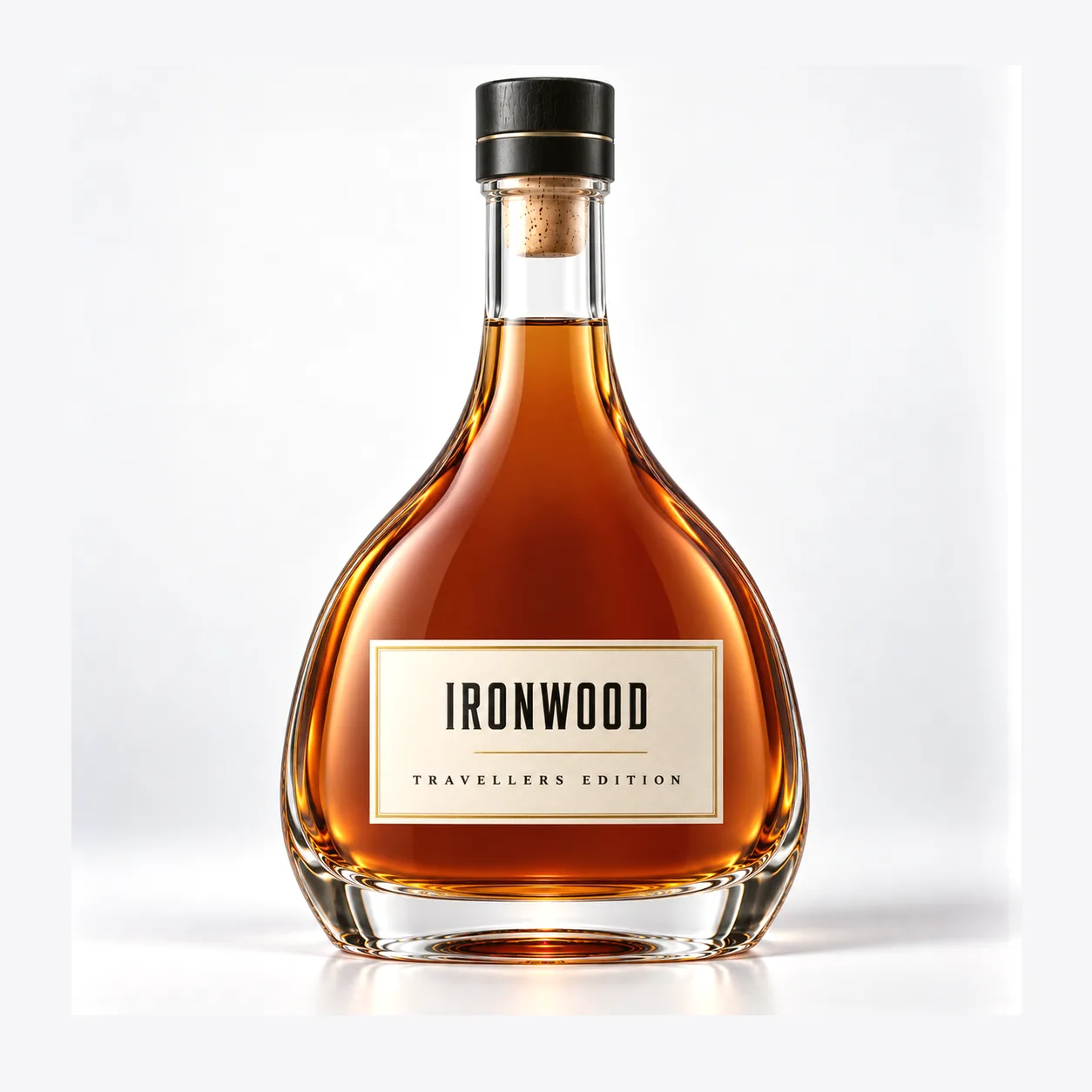 Flat rectangular flint spirits bottle with thick base from the same premium category
