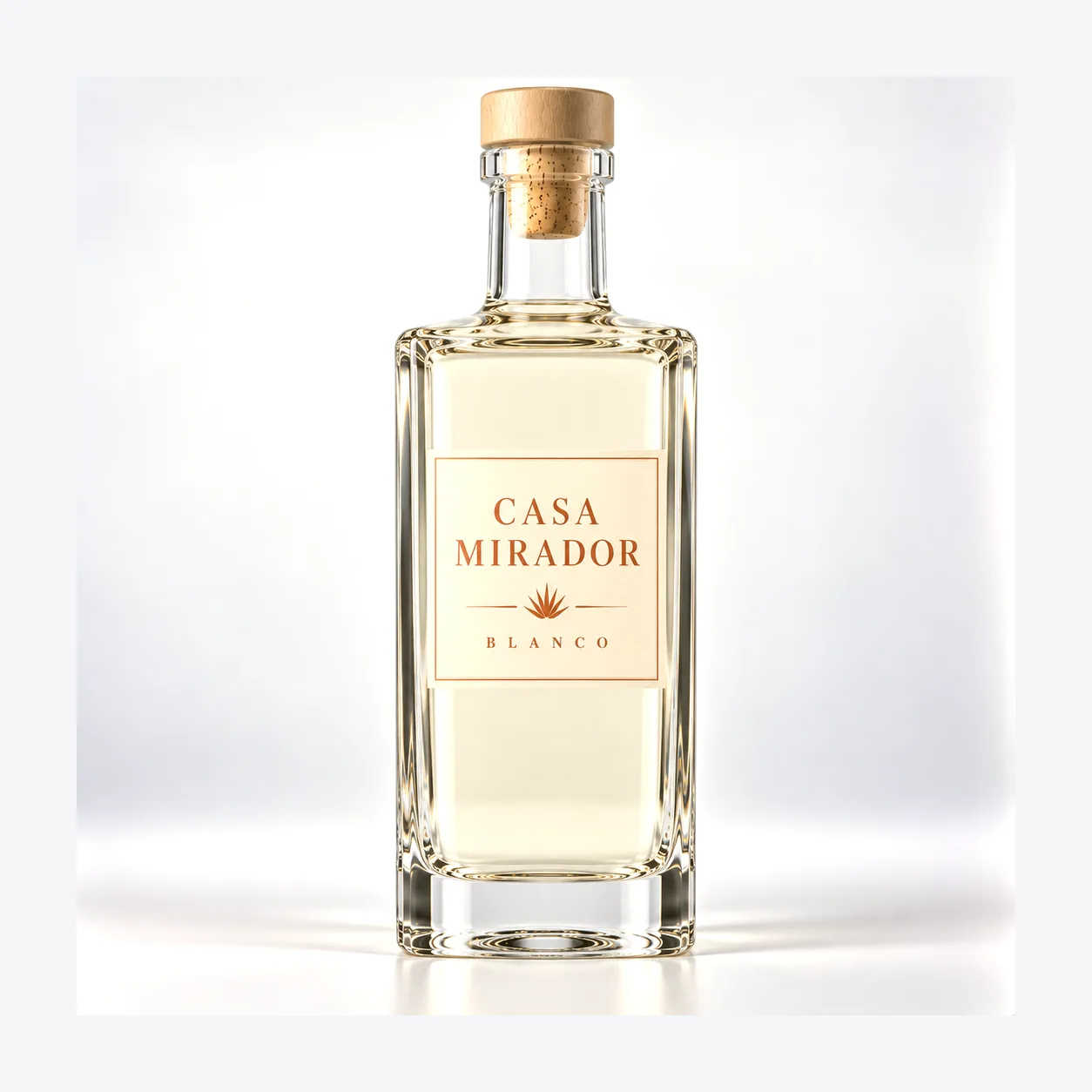 Square-profile liquor glass bottle from the same design family shown as a capacity reference